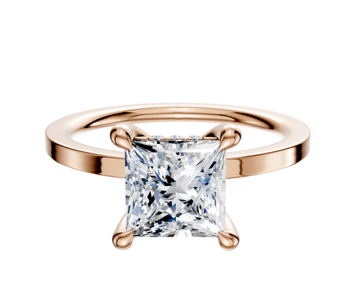 14K Rose Gold 4 Prong Hidden Halo Classic Flat 1.5mm Engagement Ring