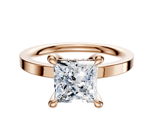 14K Rose Gold 4 Prong Hidden Halo Classic Flat 2.0mm Engagement Ring