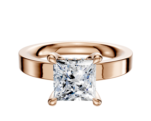 14K Rose Gold 4 Prong Hidden Halo Classic Flat 3.0mm Engagement Ring