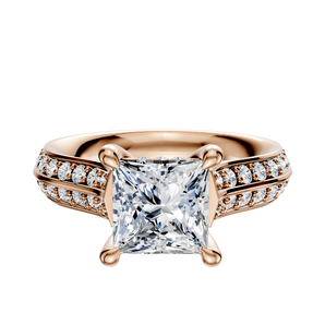 14K Rose Gold 4 Prong Hidden Halo Cathedral Knife Edge 1-Row-Pave 2.5mm Engagement Ring