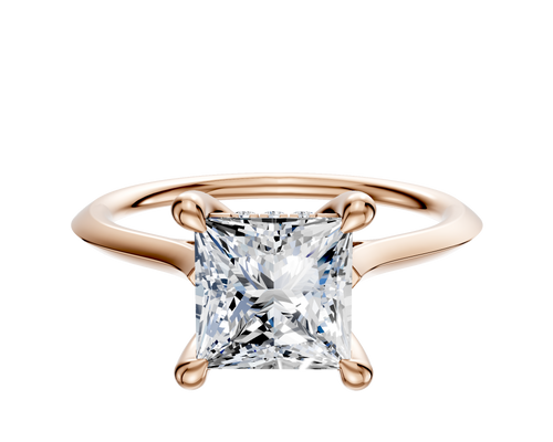 14K Rose Gold 4 Prong Hidden Halo Cathedral Knife Edge 1.5mm Engagement Ring