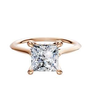 14K Rose Gold 4 Prong Hidden Halo Cathedral Knife Edge 1.5mm Engagement Ring