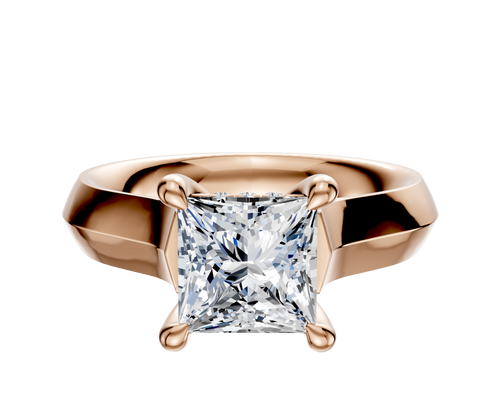 14K Rose Gold 4 Prong Hidden Halo Cathedral Knife Edge 4.0mm Engagement Ring