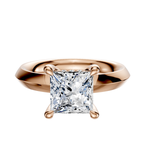 14K Rose Gold 4 Prong Hidden Halo Classic Knife Edge 3.0mm Engagement Ring