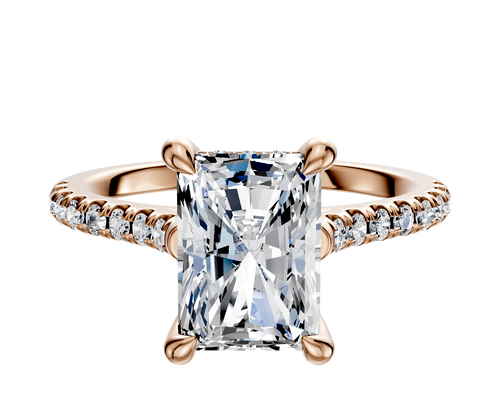 14K Rose Gold 4 Prong Hidden Halo Cathedral Dome 1-Row-Pave 2.5mm Engagement Ring