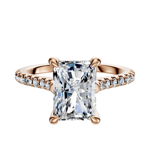 14K Rose Gold 4 Prong Hidden Halo Cathedral Dome 1-Row-Pave 2.5mm Engagement Ring