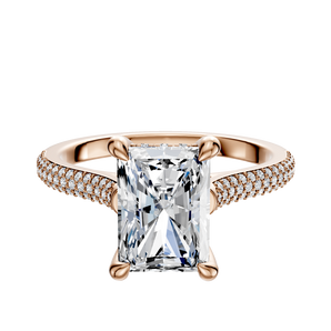 14K Rose Gold 4 Prong Hidden Halo Cathedral Dome 3-Row-Pave 2.0mm Engagement Ring