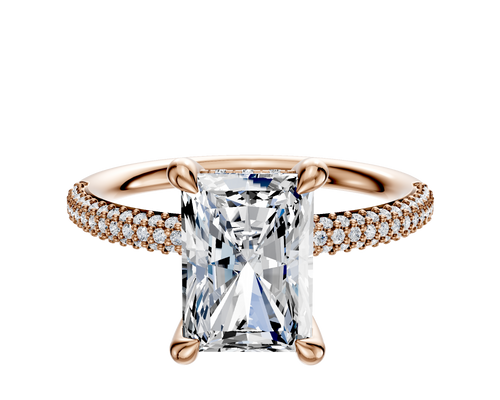 14K Rose Gold 4 Prong Hidden Halo Classic Dome 3-Row-Pave 2.0mm Engagement Ring