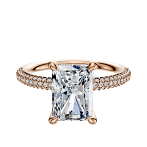14K Rose Gold 4 Prong Hidden Halo Classic Dome 3-Row-Pave 2.0mm Engagement Ring