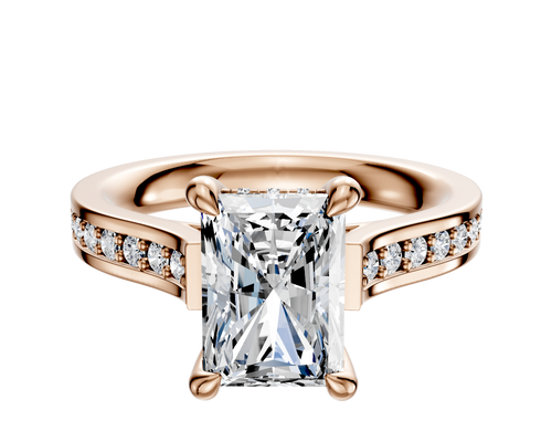 14K Rose Gold 4 Prong Hidden Halo Cathedral Flat 1-Row-Pave 2.5mm Engagement Ring