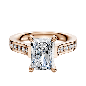 14K Rose Gold 4 Prong Hidden Halo Cathedral Flat 1-Row-Pave 2.5mm Engagement Ring