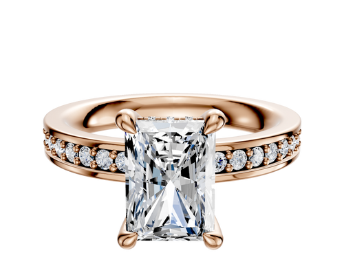 14K Rose Gold 4 Prong Hidden Halo Classic Flat 1-Row-Pave 2.5mm Engagement Ring