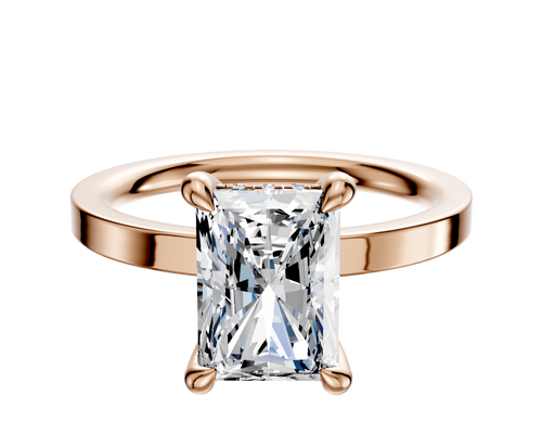 14K Rose Gold 4 Prong Hidden Halo Classic Flat 2.0mm Engagement Ring