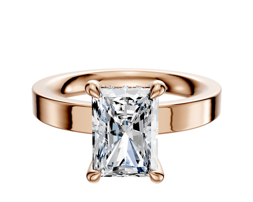 14K Rose Gold 4 Prong Hidden Halo Classic Flat 3.0mm Engagement Ring