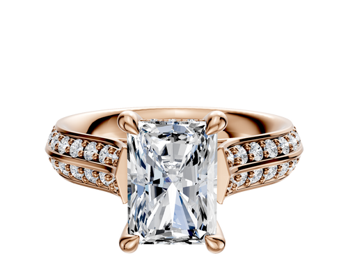 14K Rose Gold 4 Prong Hidden Halo Cathedral Knife Edge 1-Row-Pave 2.5mm Engagement Ring