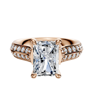 14K Rose Gold 4 Prong Hidden Halo Cathedral Knife Edge 1-Row-Pave 2.5mm Engagement Ring