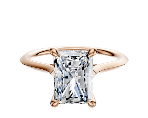 14K Rose Gold 4 Prong Hidden Halo Cathedral Knife Edge 1.5mm Engagement Ring