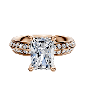 14K Rose Gold 4 Prong Hidden Halo Classic Knife Edge 1-Row-Pave 2.5mm Engagement Ring