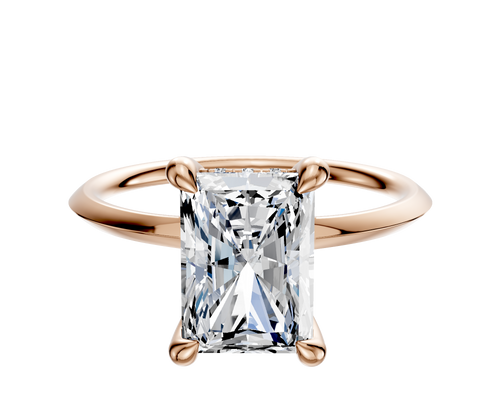 14K Rose Gold 4 Prong Hidden Halo Classic Knife Edge 1.5mm Engagement Ring