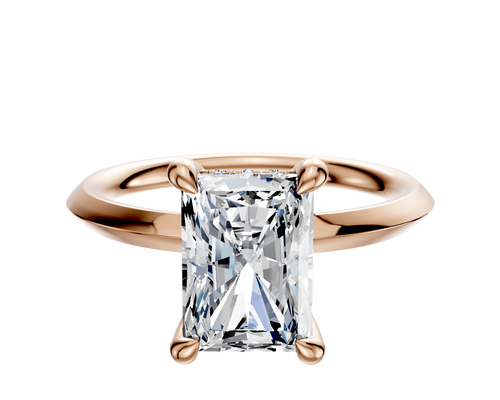 14K Rose Gold 4 Prong Hidden Halo Classic Knife Edge 2.0mm Engagement Ring