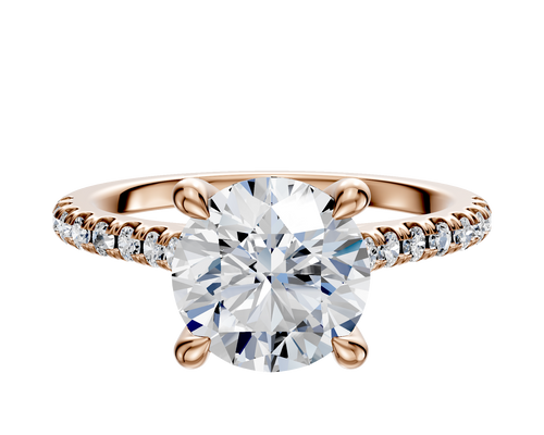 14K Rose Gold 4 Prong Hidden Halo Cathedral Dome 1-Row-Pave 2.5mm Engagement Ring