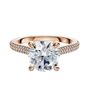 14K Rose Gold 4 Prong Hidden Halo Cathedral Dome 3-Row-Pave 2.0mm Engagement Ring