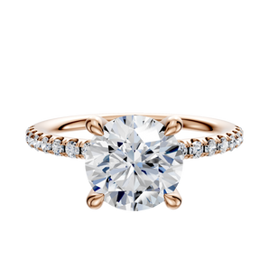 14K Rose Gold 4 Prong Hidden Halo Classic Dome 1-Row-Pave 2.5mm Engagement Ring