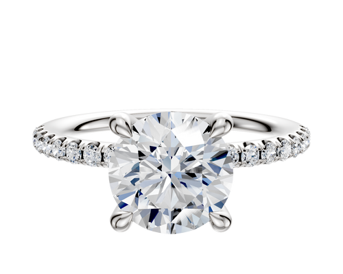 Platinum 4 Prong Hidden Halo Classic Dome 1-Row-Pave 2.5mm Engagement Ring