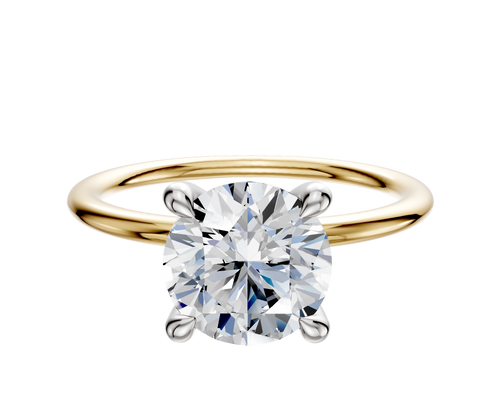 18K Two Tone 4 Prong Hidden Halo Classic Dome 1.5mm Engagement Ring