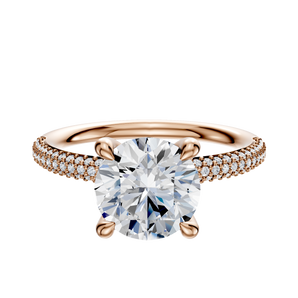 14K Rose Gold 4 Prong Hidden Halo Classic Dome 3-Row-Pave 2.0mm Engagement Ring