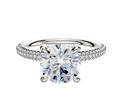Platinum 4 Prong Hidden Halo Classic Dome 3-Row-Pave 2.0mm Engagement Ring