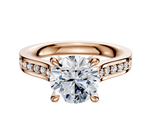 14K Rose Gold 4 Prong Hidden Halo Cathedral Flat 1-Row-Pave 2.5mm Engagement Ring