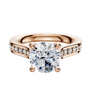 14K Rose Gold 4 Prong Hidden Halo Cathedral Flat 1-Row-Pave 2.5mm Engagement Ring