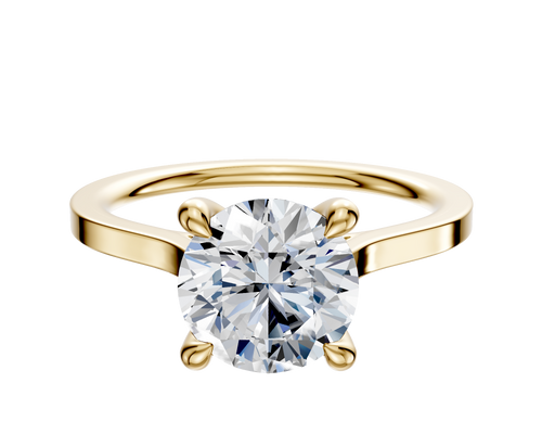 18K Yellow Gold 4 Prong Hidden Halo Cathedral Flat 1.5mm Engagement Ring