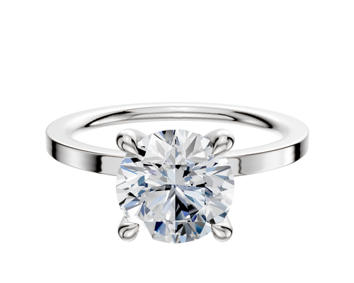 18K White Gold 4 Prong Hidden Halo Classic Flat 1.5mm Engagement Ring