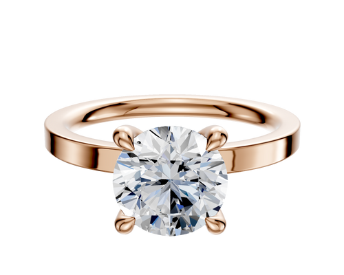 14K Rose Gold 4 Prong Hidden Halo Classic Flat 2.0mm Engagement Ring