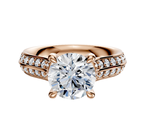 14K Rose Gold 4 Prong Hidden Halo Cathedral Knife Edge 1-Row-Pave 2.5mm Engagement Ring