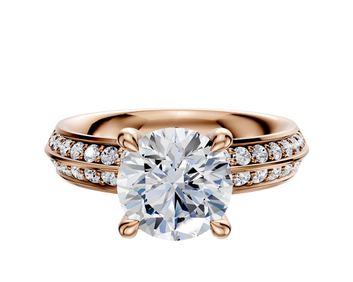 14K Rose Gold 4 Prong Hidden Halo Classic Knife Edge 1-Row-Pave 2.5mm Engagement Ring