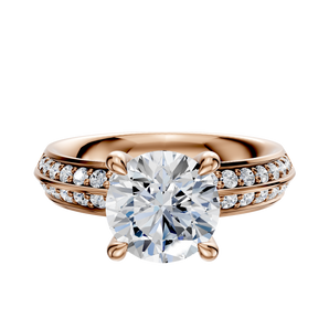 14K Rose Gold 4 Prong Hidden Halo Classic Knife Edge 1-Row-Pave 2.5mm Engagement Ring