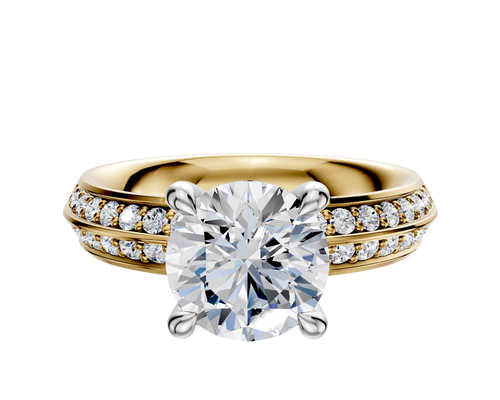 14K Two Tone 4 Prong Hidden Halo Classic Knife Edge 1-Row-Pave 2.5mm Engagement Ring