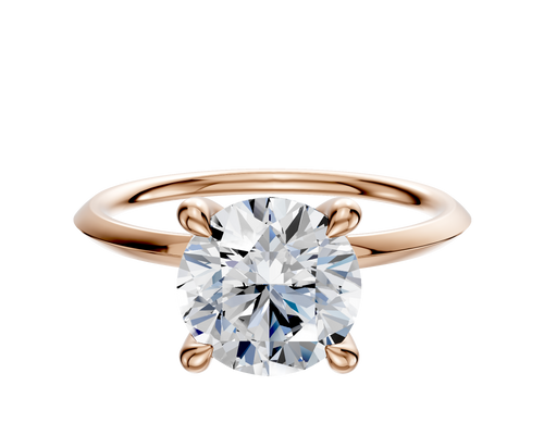 18K Rose Gold 4 Prong Hidden Halo Classic Knife Edge 1.5mm Engagement Ring