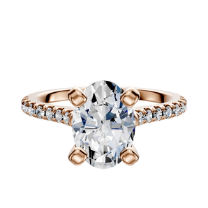 14K Rose Gold 4 Prong Cathedral Dome 1-Row-Pave 2.5mm Engagement Ring