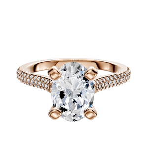 14K Rose Gold 4 Prong Cathedral Dome 3-Row-Pave 2.0mm Engagement Ring
