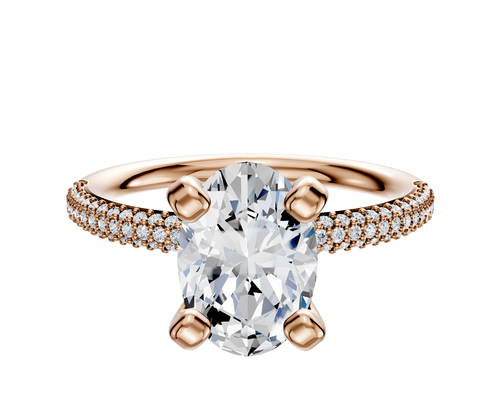 14K Rose Gold 4 Prong Classic Dome 3-Row-Pave 2.0mm Engagement Ring