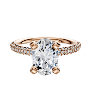 14K Rose Gold 4 Prong Classic Dome 3-Row-Pave 2.0mm Engagement Ring