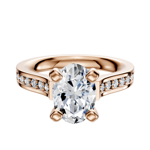 14K Rose Gold 4 Prong Cathedral Flat 1-Row-Pave 2.5mm Engagement Ring