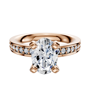 14K Rose Gold 4 Prong Classic Flat 1-Row-Pave 2.5mm Engagement Ring