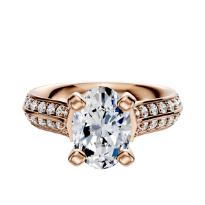 14K Rose Gold 4 Prong Cathedral Knife Edge 1-Row-Pave 2.5mm Engagement Ring