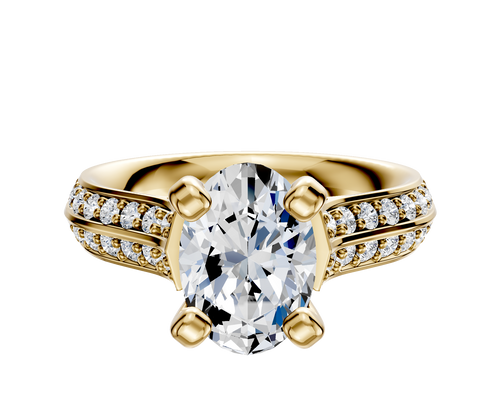18K Yellow Gold 4 Prong Cathedral Knife Edge 1-Row-Pave 2.5mm Engagement Ring