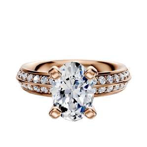 14K Rose Gold 4 Prong Classic Knife Edge 1-Row-Pave 2.5mm Engagement Ring